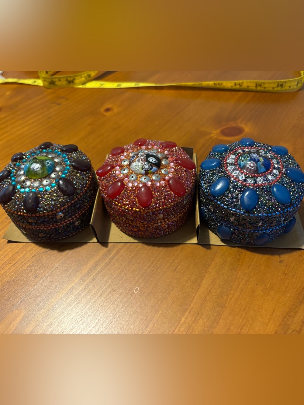 Set of 3 Pier 1 Beaded Tin Trinket boxes. NIB